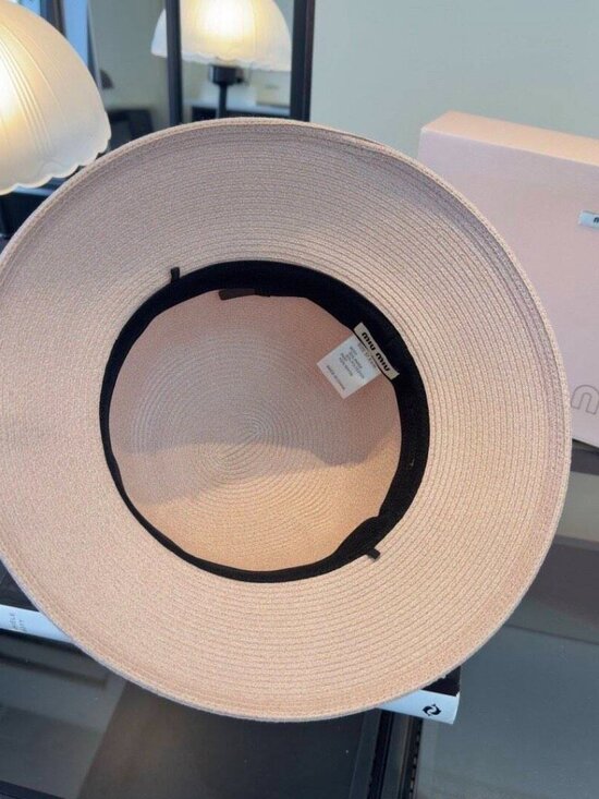 Miu Miu Pink Straw Bucket Hat with Lace Trim main image 6